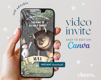 Where The Wild Things Are SELF EDITABLE Video Invitation - Canva template - Birthday Invitation, Baby Shower Invitation