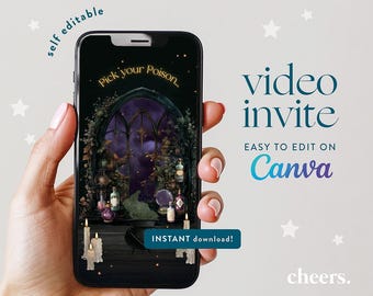 Potions Witch Halloween SELBS EDITIERBARE Video Einladung - Canva Vorlage - Halloween Party einladen