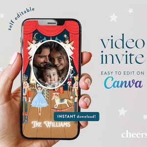 Cartão de convite de vídeo AUTOEDITÁVEL Saudações do Quebra-Nozes - Cartão de Natal do Quebra-Nozes