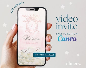 Swan Lake SELF EDITIERBARE Video Einladung - Canva Vorlage - Prinzessin Swan Einladung