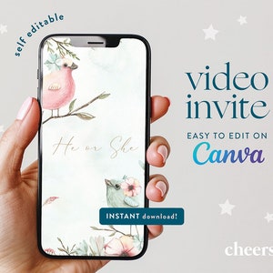 He or She? Gender Reveal SELF EDITABLE Video Invitation - Canva template - Gender Reveal Baby Shower invite