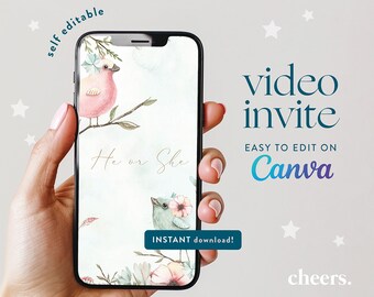 He or She? Gender Reveal SELF EDITABLE Video Invitation - Canva template - Gender Reveal Baby Shower invite