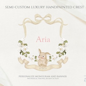 Baby Watercolor Crest Monogram - Magnolia Crest - Flowers Baby Crest - Newborn Shield -  Monogram Crest Ribbon