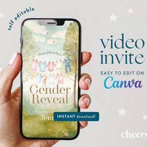 Gender Reveal SELF EDITABLE Video Invitation - Gender Reveal Baby Shower Invitation - Canva template
