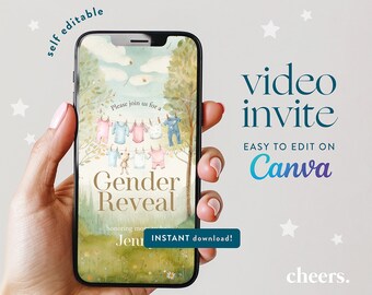 Gender Reveal SELF EDITIERBARE Video Einladung - Gender Reveal Babypartyeinladung - Canva Vorlage