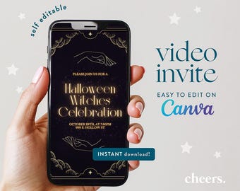Witches Halloween SELF EDITIERBARE Video Einladung - Canva Template - Poison Witch Halloween Party einladen