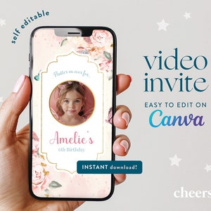 Butterflies Garden SELF EDITABLE Video Invitation - Canva template - Butterflies Birthday Party - Butterfly Baby Shower Invitation