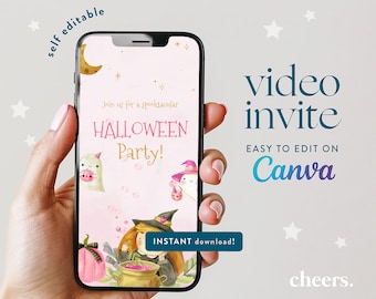 Pink Halloween SELBST EDITIERBARE Video Einladung - Canva Template - Halloween Party einladen