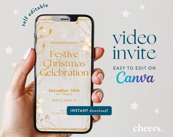 Golden Holidays SELBST EDITIERBARE Video Einladung - Goldene Weihnachtsfeier - Elegante Weihnachtseinladung