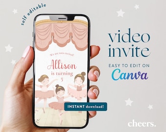 Im Trend! Ballerinas SELBST EDITIERBARE Video Einladung - Ballett Party - Ballerina Geburtstag einladen