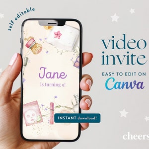 Spa Day SELF EDITABLE Video invitation - Canva template - Spa Party Invitation - Pampering Birthday invite