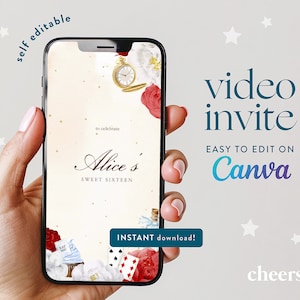 Alicia en el país de las maravillas Tea Party Video invitación AUTO EDITABLE - Plantilla de video Canva de cumpleaños