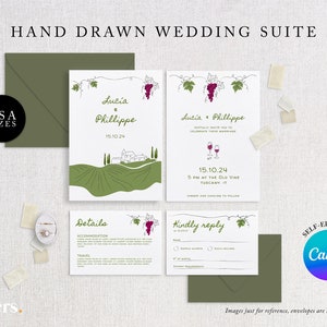 Hand Drawn Vineyard Wedding Invitation Suite - Wine Wedding Invitation
