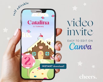Candyland SELF EDITABLE Video Invitation - Canva template - Candyland Birthday Invite