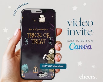 Süßes oder Saures Halloween SELBST EDITIERBARE Video Einladung - Canva Vorlage - Halloween Party einladen
