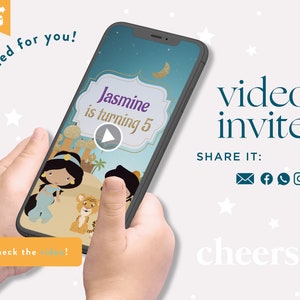 Aladdin, Princess Jasmine Invitation. Aladdin Birthday, animated invitation. Video Invite
