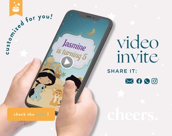 Aladdin, Princess Jasmine Invitation. Aladdin Birthday, animated invitation. Video Invite