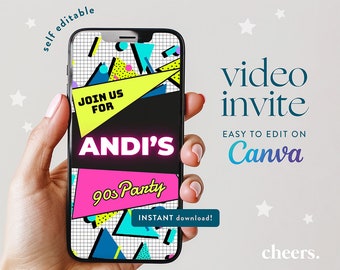 Retro 80s 90s SELF EDITABLE Video Invitation - Canva template - 90s Birthday, Retro Birthday Party, 80's Party