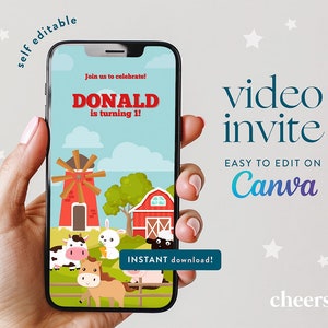 Farm SELF EDITABLE Video Invitation - Canva template - Farm Birthday Invitation