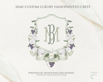 Wine Wedding Crest - Monogram Crest - Luxury Watercolor Crest - Winery Wedding Crest