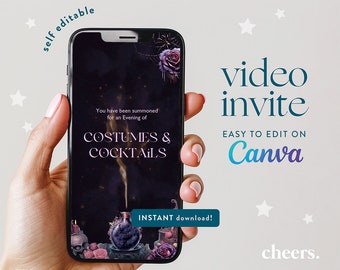 Dark Witch Halloween SELBS EDITIERBARE Video Einladung - Canva Vorlage - Halloween Party Einladen