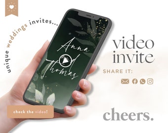 Wedding gold and green ombre Video Invitation. Animated card