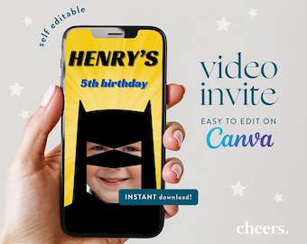 Superheld SELBST EDITIERBARE Videoeinladung - Canva Vorlage - Superheld Geburtstagseinladung