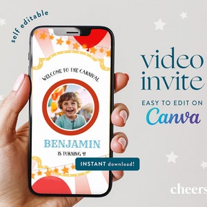 ZELFBEWERKBARE video-uitnodiging voor carnaval - Canva-sjabloon - uitnodiging carnavalsfeest