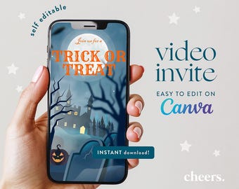 Klassische Kürbisse Halloween SELBS EDITIERBARE Video Einladung - Canva Vorlage - Halloween Party einladen