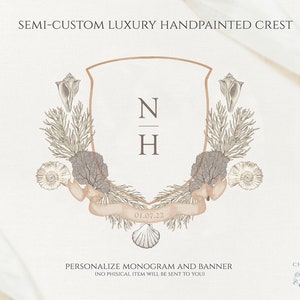 Beach Wedding Crest - Monogram Crest - Luxury Watercolor Ocean Crest - Destination Wedding Crest