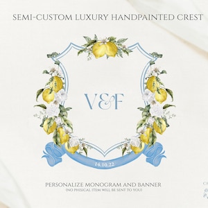 Capri Amalfi Lemons Wedding Crest - Monogram Crest - Luxury Watercolor Crest - Destination Wedding Crest