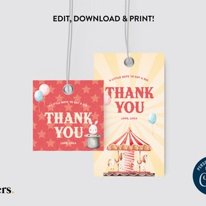Circus Carnival Thank You Tags Editable Thank You Tags Corjl Carnival ...