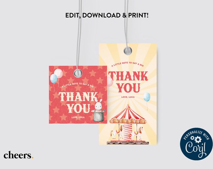 Circus Carnival Thank You Tags Editable Thank You Tags Corjl Carnival ...