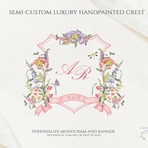 Wild Flowers Wedding Crest - Monogram Crest - Luxury Watercolor Crest - Colorful Flowers Wedding Crest