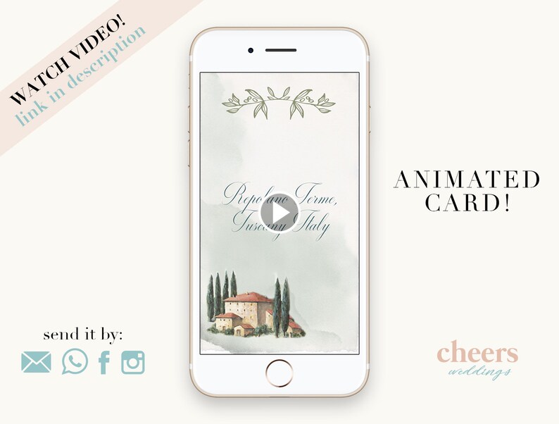 Destination Wedding Video Invitation. Animated Card. Tuscany image 4