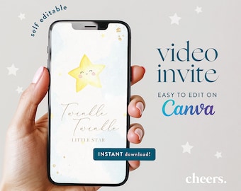 Twinkle Twinkle Little Star SELF EDITIERBARE Video Einladung - Canva Vorlage - Baby Shower Einladung