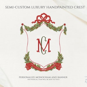 Cresta de Navidad - Cresta de monograma - Cresta de acuarela de lujo - Hairloom familiar de Navidad, escudo
