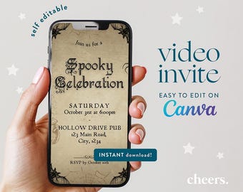 Vintage Halloween SELBST EDITIERBARE Video Einladung - Canva Vorlage - Halloween Party einladen