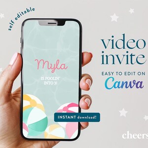 Pool Party SELF EDITABLE Video Invitation - Canva Template - Pool Summer party Birthday