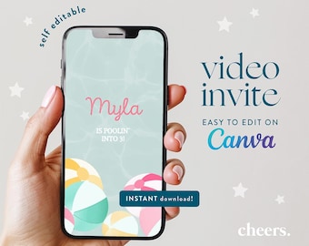 Pool Party SELBST EDITIERBARE Video Einladung - Canva Template - Pool Sommerparty Geburtstag