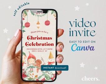 Weihnachtselfen SELF EDITIERBARE Video Einladung - Weihnachtskarte, Einladung Weihnachtsfeier, Weihnachtsgrüße, Weihnachtselfen.
