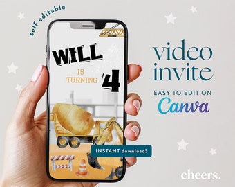 Construction Site SELF EDITABLE Video Invitation - Construction Birthday - Machines Party