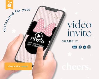 Minnie Mouse Video Invitation. Minnie Mouse Pink and Gold Invitation