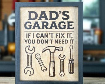 Pappas Garage Vedeldad Skylt – Handgjord 20x25 cm Rustik Inramad Butiksdekor