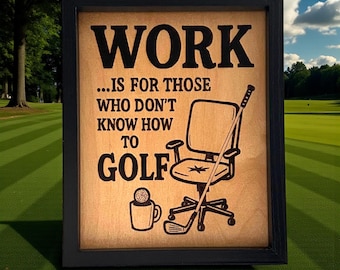 Roligt golfcitat 8x10, svart inramad träbränd väggdekor, present till golfare