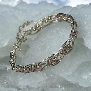 Pink Tourmaline Sterling Silver Bracelet: Handmade October Birthstone Boho Jewelry