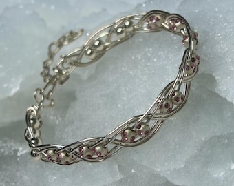 Rosa turmalin sterlingsilverarmband: Handgjorda boho-smycken med oktobers födelsesten