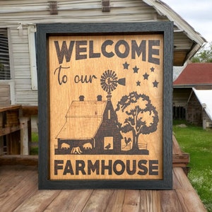 Rustic Farmhouse Welcome Sign Handcrafted Wood-burned Decor for Country ...