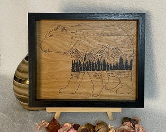 Wood Burned Bear Mountain Art