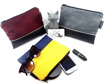 Flat kit in suede and imitation leather // Makeup bag // Handbag pouch
